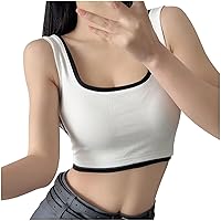 Color Block Y2K Tank Top Women Summer Fake-Two-Pieces Style Sleeveless Crop Tops Sexy Scoop Neck Slim Fitted Shirts