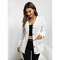 Women's Jackets Jackets for Women Drop Shoulder Button Front Patch Pocket Jacket Lightweight Fashion (Size : Small)