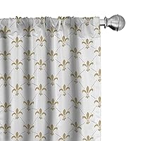 Ambesonne Fleur De Lis Curtains, Repeated Abstract Floral Old Antique Royal Forms in Checkered Effect, Window Treatments 2 Panel Set for Living Room Bedroom, Pair of - 28