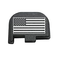 BASTION for Glock G43, G43X and G48 9mm ONLY | Laser Engraved Back Plate Hard Coat Anodized Black T6 Machined Aluminum Slide Rear Cover Plate (USA Flag)…