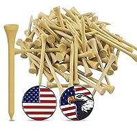 FINGER TEN Bamboo Golf Tees Wood 2 3/4 3 1/4 Inch Wooden Tee Color Bulk 250/500/1000/2000 Count with 2 Free Ball Marker USA Eagle for Men Women Kids