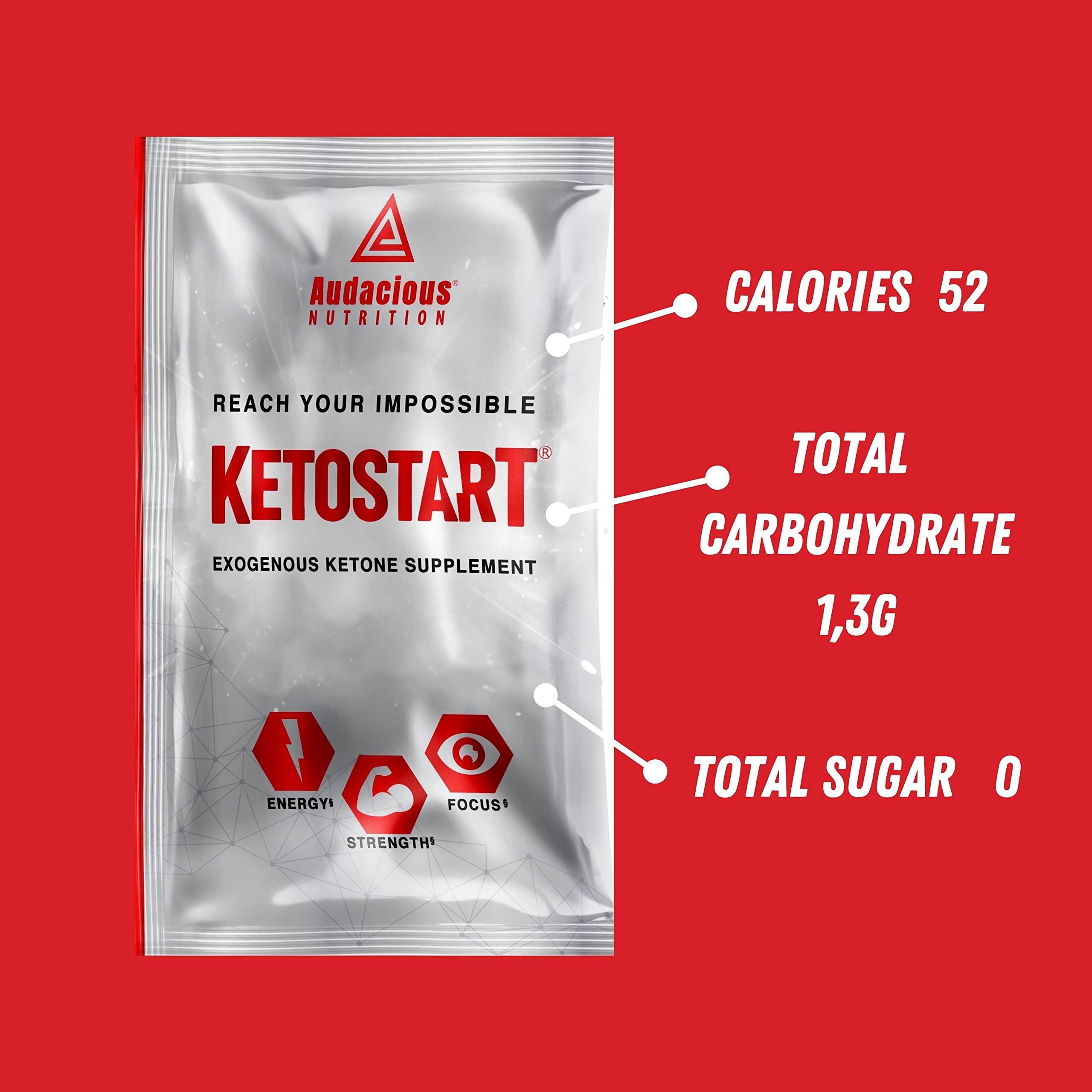 Audacious Nutrition KetoStart | Exogenous Ketones Powder with Electrolytes | Caffeine Free | Tropical Flavor Electrolyte Powder for Energy, Strength & Focus (10x Ketones Drink Mix Packets)