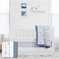 aden + anais Essentials Swaddle Blanket 4-Pack and 3-Piece Crib Bedding Set Bundle, Time to Dream