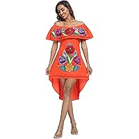 YZXDORWJ Women's Mexican Asymmetrical Dress Embroidered Floral Off-Shoulder Cocktail Latina Fiesta Dress