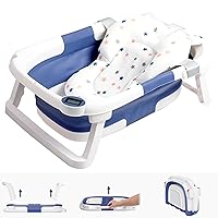 Collapsible Baby Bathtub,Baby Bath Tub with Soft Cushion & Thermometer,Baby Bathtub Newborn to Toddler 0-36 Months,Portable Travel Baby Tub,Blue