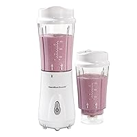 Portable Blender for Shakes and Smoothies with 14 Oz BPA Free Travel Cup and Lid, Durable Stainless Steel Blades for Powerful Blending Performance, 2 Jars - White (51102V)
