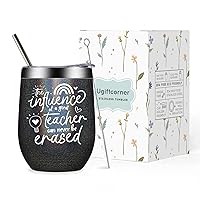 Teacher Gifts Teacher Appreciation Gifts for Women Men Thank You Gifts for Teacher Cup Christmas Thanksgiving Birthday Graduation Gifts for Teacher Wine Tumbler with Lid Straw Black 12 OZ