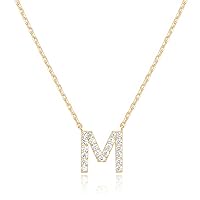 PAVOI 14K White Gold Plated Cubic Zirconia Initial Necklace | Letter Dainty Necklaces for Women
