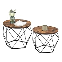 VASAGLE Small Coffee Table Set of 2, Round Coffee Table with Steel Frame, Side End Table for Living Room, Bedroom, Office, Rustic Brown and Black