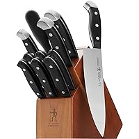 HENCKELS Premium Quality 12-Piece Knife Set with Block and Knife Sharpener, Razor-Sharp, German Engineered Knife Informed by over 100 Years of Masterful Knife Making, Brown Block