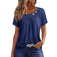 Womens Button Decor Pleated V Neck Shirts Dressy Work Blouses Business Tunic Women Tops Spring 2024