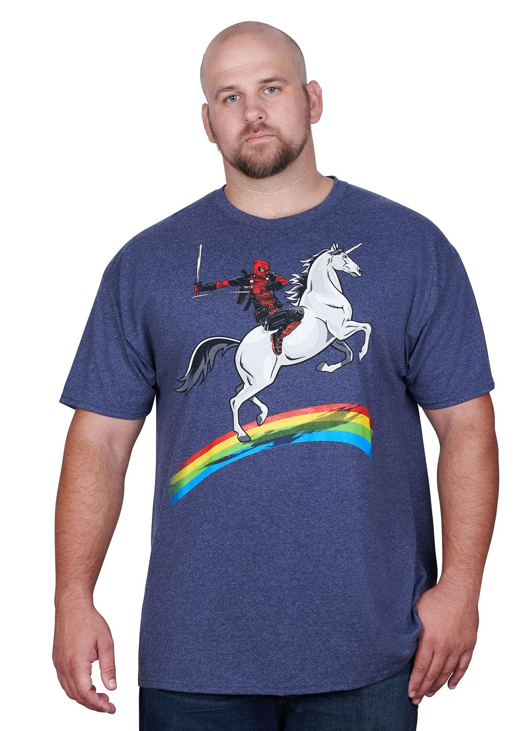 Marvel Deadpool Riding A Unicorn On A Rainbow T-Shirt