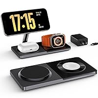3 in 1 Charging Station for Apple Devices, Mag-Safe Charger Stand Fast Charging, Wireless Charger for iPhone 15/14/13/12 Series, Apple Watch Series 1-9/Ultra, AirPods Pro,30W USB Charger (Black)