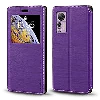 for Ulefone Note 14 4 GB Case, Wood Grain Leather Case with Card Holder and Window, Magnetic Flip Cover for Ulefone Note 14 3 GB (6.52”) Purple