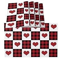 Valentines Day Placemats Set of 4,Love Hearts Red Black Buffalo Plaid Farmhouse Placemats for Dining Table Place Mats for Kitchen Table Waterproof Red White Holiday Table Mat,Wipeable Dining Table Set