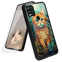 for Motorola Moto G Stylus 5G 2021 Case with Screen Protector, Tempered Glass Back + Soft Silicone TPU Shock Absorption Bumper Case for Moto G Stylus 5G 2021, Orange Cat