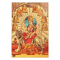 Yogic Mantra Goddess Nav Durga Photo | Unframed 5x7 Inch | 180 GSM Gold Foil Paper | Embossed Printing | Sheran Wali Mata Vaishno Devi Wall Decor Poster | Diwali Art Gift | Home Mandir & Office Temple