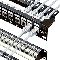 iwillink 24 Port Cat7 RJ45 Through Coupler 1U Shielded Patch Panel STP 19-Inch with Back Bar, Wallmount or Rackmount, Compatible with Cat5e, Cat6, Cat6A, Cat7 Cabling