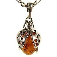 BALTIC AMBER AND STERLING SILVER 925 LADYBIRD PENDANT NECKLACE - 14 16 18 20 22 24 26 28 30 32 34