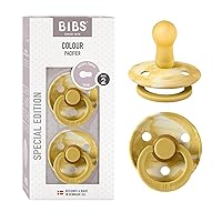 BIBS Tie-Dye Baby Pacifier | BPA-Free Natural Rubber Baby Pacifier | Made in Denmark | Mustard/Ivory 2-Pack (6-18 Months)