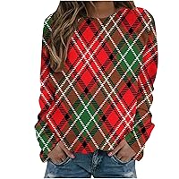 Merry Christmas Plaid Shirt for Women Oversized Crewneck Long Sleeve Casual Sweatshirts Fashion Holiday Blouse Tops