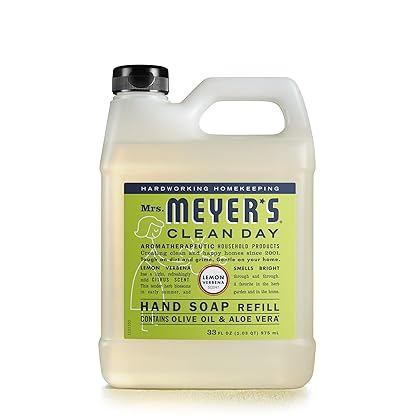 Mrs. Meyer's Hand Soap Refill, Made with Essential Oils, Biodegradable Formula, Lemon Verbena, 33 fl. oz