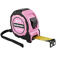 WORKPRO 25FT Pink Tape Measure, 1/8 Fractions Easy Read Measuring Tape, Retractable Nylon Coating Measurement Tape Accuracy 1/32, Magnetic Hook, Belt Clip, Rubber Protective Casing