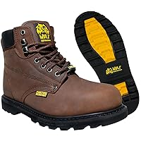 WOLF Work Boot | 100% Genuine Upper Leather | Oil, Heat, Chemical, Impact | Electrical Hazards | Non-Slip Rubber Sole | Brown Crazy Horse Plain Toe | Padded Collar | Construction | Industrial PPE