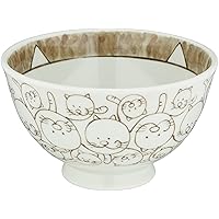 Hasami Ware 44665 Lightweight Rice Bowl, Medium Cat Arabesque Pattern, Brown