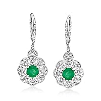 Ross-Simons 1.50 ct. t.w. Emerald and .33 ct. t.w. Diamond Milgrain Drop Earrings in Sterling Silver