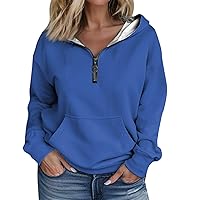 Hoodie Sweatshirts For Women Fashion Solid Color Printing Long Sleeve Loose Half Zippered Hoodie With Pockets