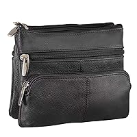 Silver Fever® Leather Bike Rider Accordion Bag Cross Body Belt Phone Pack Pouch (Black w Pck)