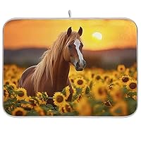 Horse Sunflower Dish Drying Mat for Kitchen Counter Dishes Pad Dish Drainer Rack Mats Absorbent Fast Dry Microfiber Dish Drying Pad for Dining Table Kitchen Holiday Decor 16
