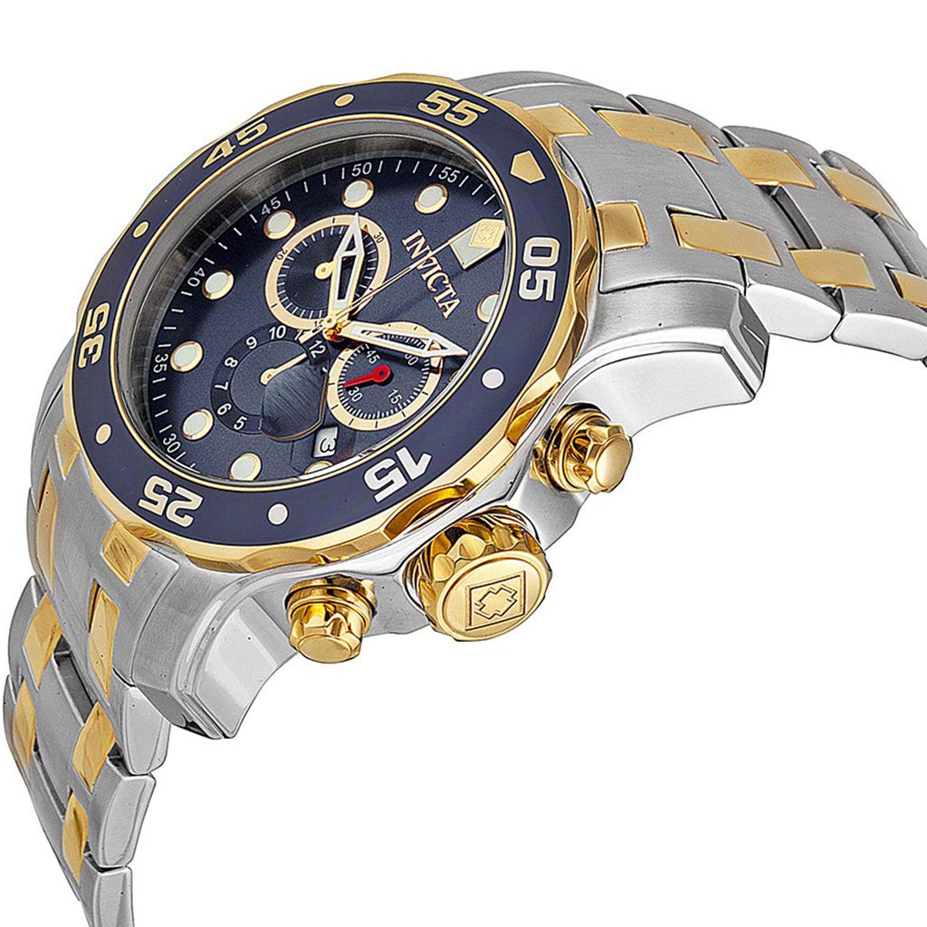 Invicta Men's Pro Diver Scuba 48mm Two Tone Stainless Steel Chronograph Quartz Watch, TT/Blue (Model: 0077)