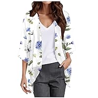 Cardigan For Women Lightweight Summer Kimono Cardigans Floral Boho Beach Cover Up Button-Down 3/4 Sleeve Shirt Blouse
