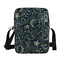 ALAZA Zodiac Sign Moon Star Crossbody Bag Small Messenger Bag Shoulder Bag with Zipper for Women Men