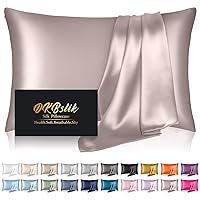 Silk Pillowcase for Hair and Skin, Mulberry Silk Pillow Cases Standard Size, Anti Acne Cooling Beauty Sleep Both Sides Natural Silk Satin Pillow Covers with Hidden Zipper, Gifts for Women Men, Taupe