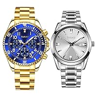 Men's Watches Stainless Steel Quartz Analog Watches for Men with Date Big Face Classic Men's Dress Watches for Big Wrist Waterproof Luminous Men Watch for Gift