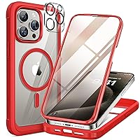 Miracase Magnetic for iPhone 15 Pro Max Case 6.7'' [Compatible with Magsafe] Full-Body Military Drop Proof for iPhone 15 ProMax Case with Built-in 9H Tempered Glass Screen Protector,Red