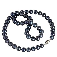 II ROUND PEARL II Real Black Pearl Necklace for Women Pearl Jewelry for Men Sterling Silver Genuine Cultured Freshwater Wedding Anniversary Birthday Gift Strand