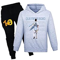 Boy 2 Piece Outfit Lionel Messi Pullover Sweatshirt-Hoodie and Sweatpants Outfit Classic Long Sleeve Tracksuit for Kid