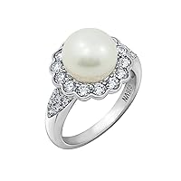 Amazon Collection Platinum Plated Sterling Silver Infinite Elements Cubic Zirconia Freshwater Cultured Flower Pearl Ring