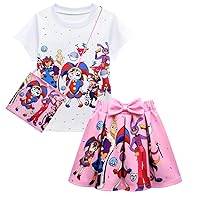 Little Girls Amazings Circu Skirt Set Graphic Top and Cute Skirt Kids Cartoon Dress Costume Party Outfit