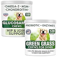 Glucosamine Dog Treats + Grass Treatment for Dog Urine Bundle - Hip Support and Joint Pain Relief Supplement w/ Chondroitin, MSM, Omega-3 + Pee Lawn Repair w Probiotics - Dog Urine Neutralizer