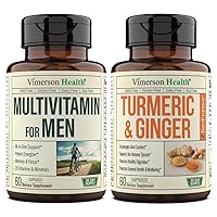 Vimerson Health Multivitamin for Men + Turmeric Ginger 2-Bottle Supplement Bundle – Immune and Digestive Support, Joint and Muscle Comfort, Antioxidant Properties