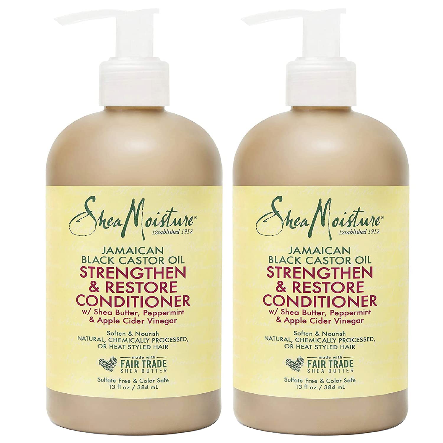 Shea Moisture Jamaican Black Castor Oil 13 oz. Strengthen, Grow & Restore Conditioner with Shea Butter, Peppermint and Keratin - Sulfate Free and Color Safe - Value Pack of 2 Each