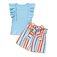 Toddler Girl Clothes Short Sleeve T-Shirt Top Pirnted Short Set Baby Girl Outfits 18 Month-5T Girl Outfit