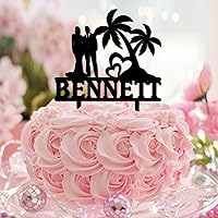 Beach Theme Mr & Mrs Cake Topper Tropical Engagement Script Font Cupcake Toppers Bride And Groom Love Themed Acrylic Black Engagement Nuptial Pastries Decorations Cute Gifts for Adults Girls