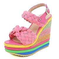 Women Espadrilles Platform Colorful Wedge Sandal High Heel Slingback Summer Shoes