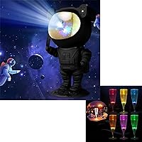 Astronaut Star Projector Galaxy Night Light+LED Champagne Flutes, 360° Space Buddy Projector Nebula Starry Sky Ceiling LED Lamp with Timer & Remote, Gift for Kids Adults Bedroom Decor, Christmas